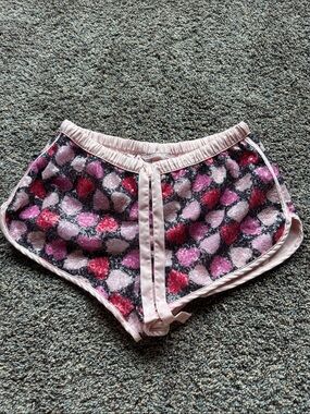 Victoria’s Secret Pink & Black Glitter Heart Print Satin Shorts